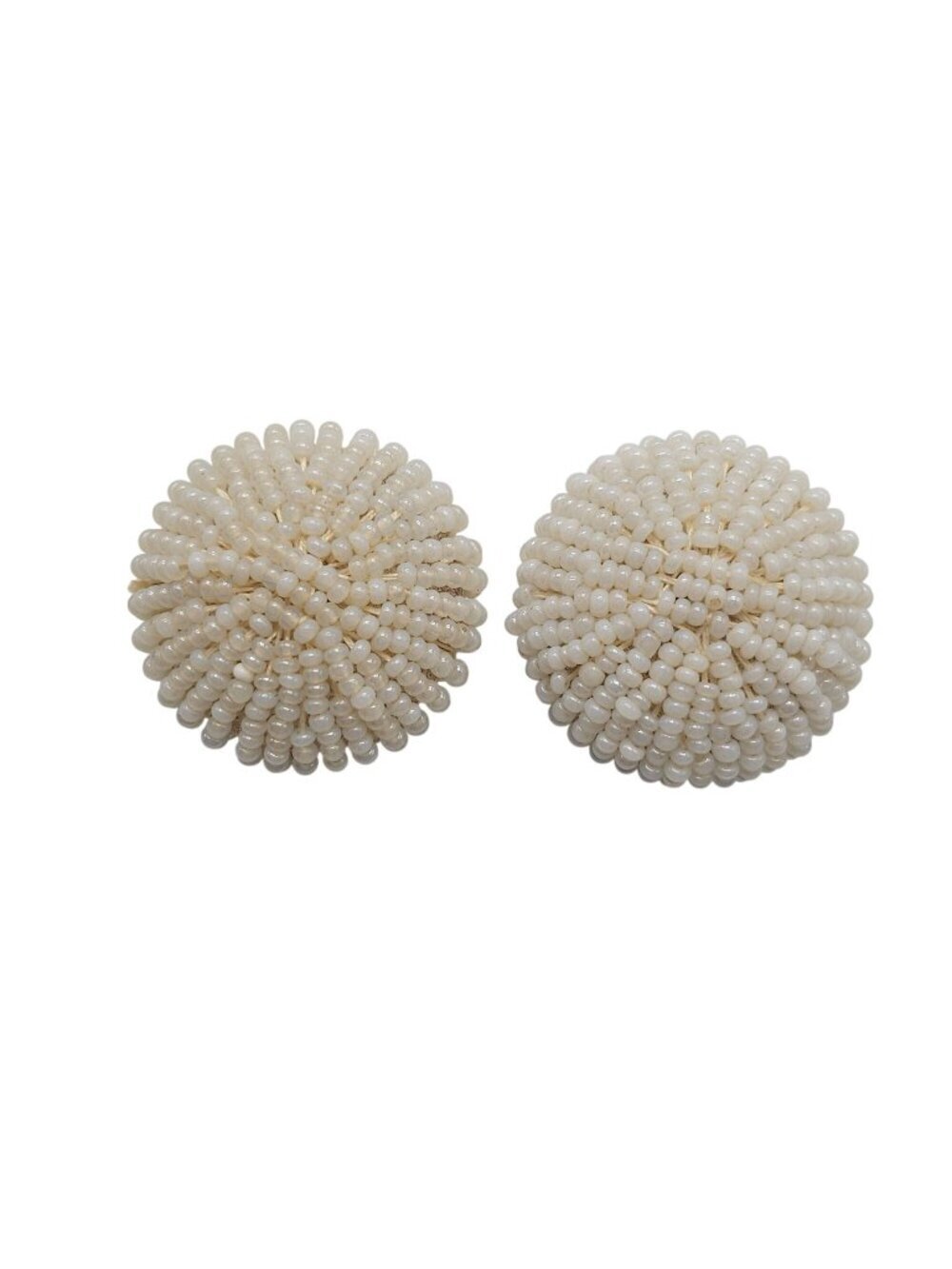 Beaded Clip-On Earrings Round White Beads Gold-Tone Back Vintage Jewelry